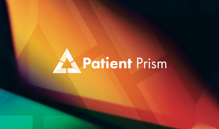 Patient Prism logo on colorful background resembling the company's business cards